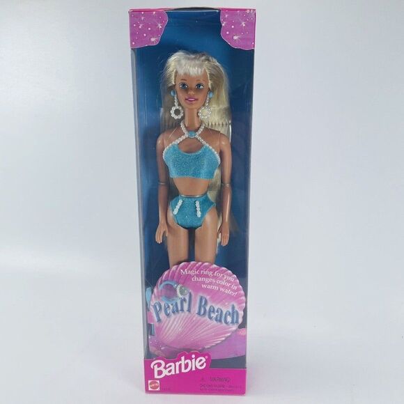 1997 Pearl Beach Barbie Doll Magic Ring Mattel Blue Bathing Suit New in Box - Picture 1 of 9